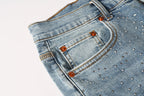 Purple Brand Crystal Diamond Denim Shorts #5098